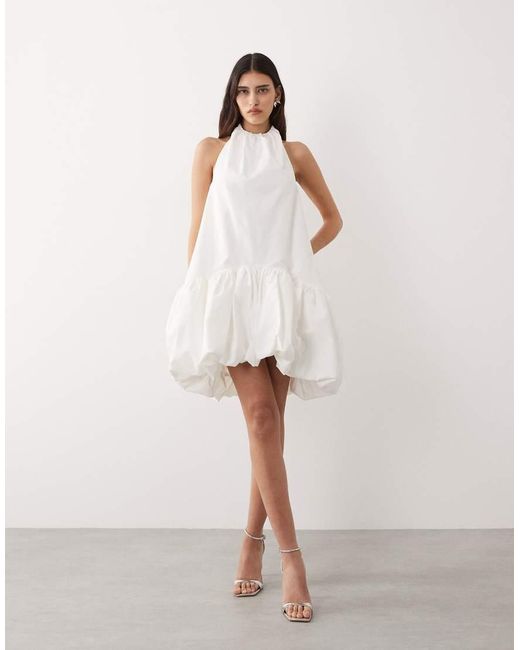 ARRANGE Natural Halter Bubble Hem Mini Dress