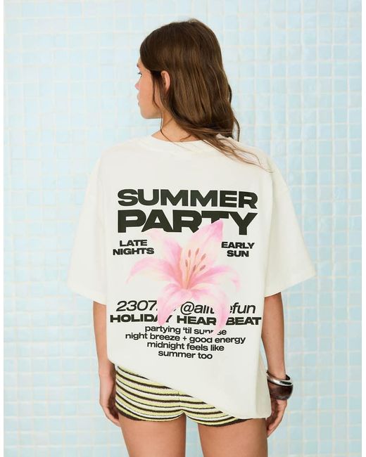 Bershka Gray Oversize Print T-Shirt