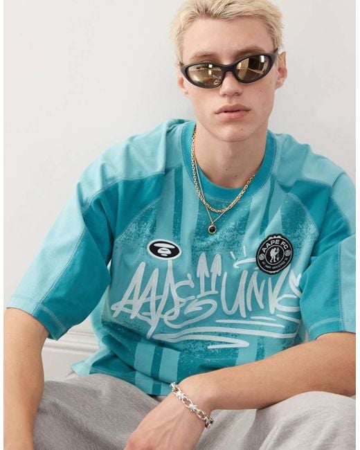 Aape By A Bathing Ape Blue Aape By A Bathing Ape Skate Sports T-shirt for men