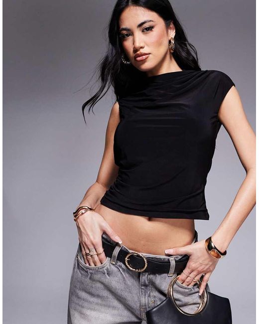 Top Fruncido Con Espalda Abierta Drapeada De -Blanco ASOS de color Gray