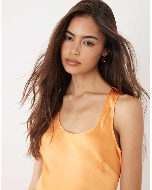 ASOS Orange Asos Design Tall Scoop Satin Maxi Dress