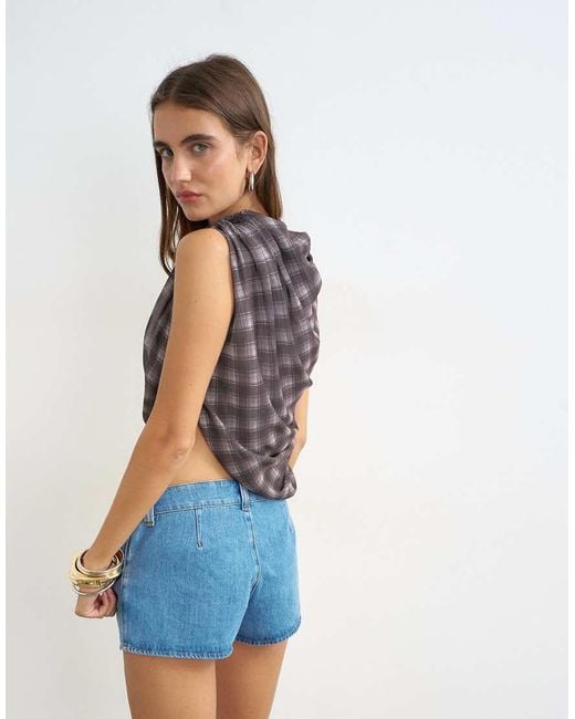 TOPSHOP Blue Denim Button Fly Knicker Short