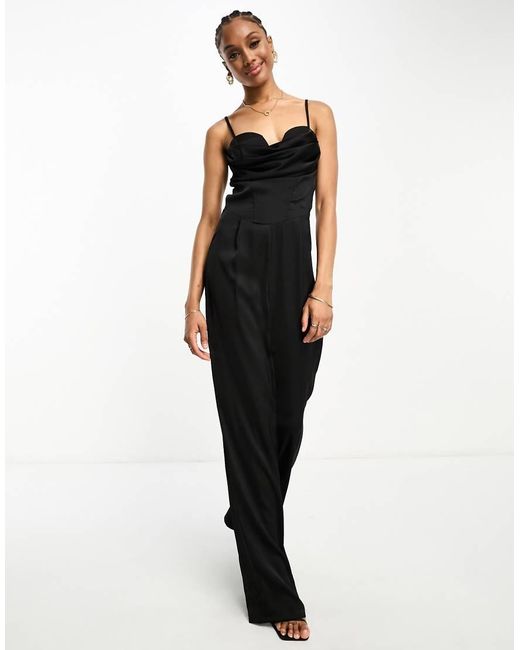 Jaded Rose Tall Black Satin Corset Jumpsuit