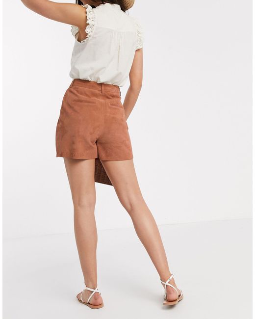 Y.A.S Suede Shorts in Brown - Lyst