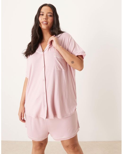 ASOS Pink Asos Design Curve Super Soft Short Sleeve Shirt And Short Pyjama Set