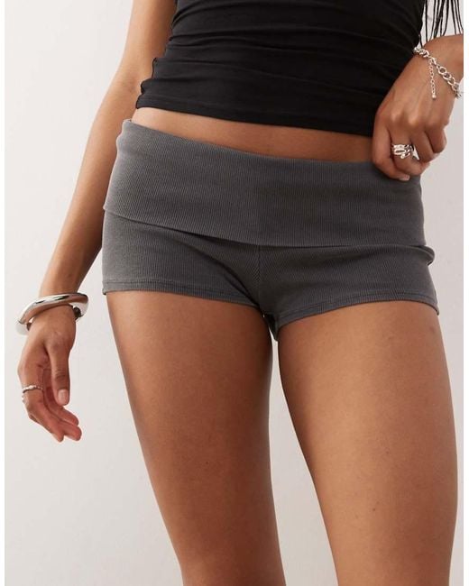 Weekday Black Jersey Ribbed Hot Pants With Fold Over Waistband