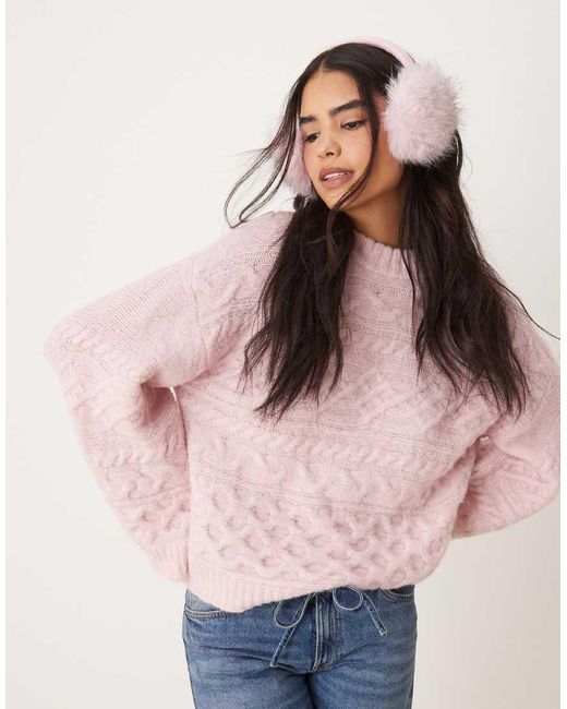 ASOS 3D-Gebreide Trui Met Kabels En Brede Manchetten in het Pink