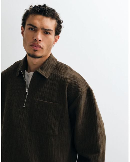 ASOS Black Oversized Half Zip Polo for men