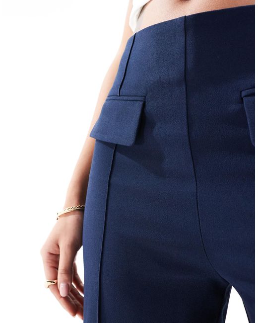 ASOS Blue Tailored Double Pocket Seam Detail Trousers