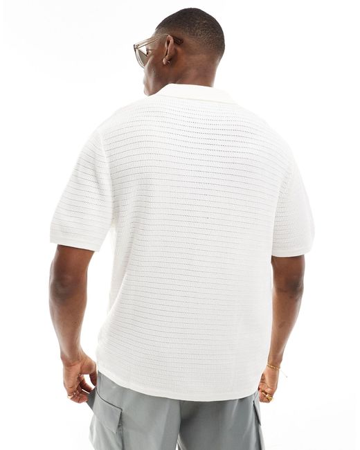 Bershka White Button Through Knitted Shirt for men