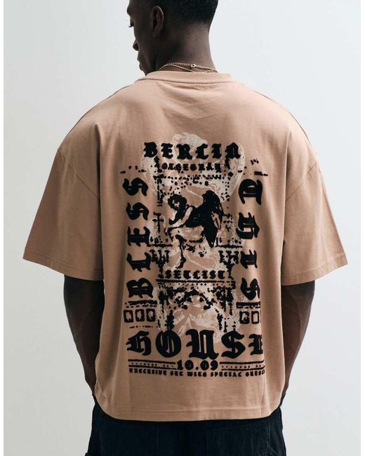 River Island Natural Oversized Flocked Renaissance Print T-shirt for men