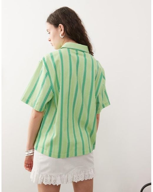 Collusion Green Boxy Linen-blend Shirt