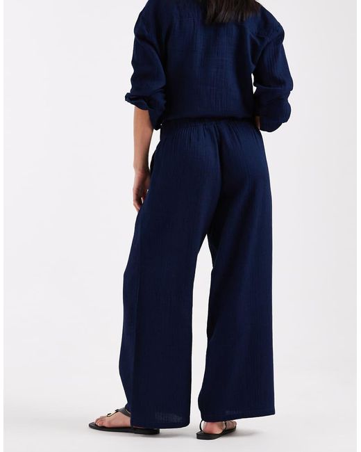 Only Petite Blue Wide Leg Seersucker Trouser Co-ord