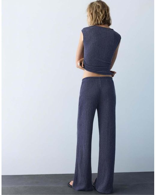 Pull&Bear Blue Wide-leg Crepe Trousers