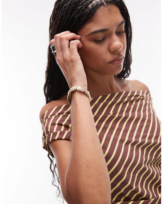 TOPSHOP Brown Drape Tucked Top
