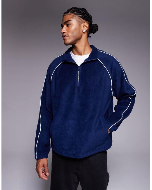 Sweat décontracté en polaire à col cheminée à liserés ASOS pour homme en coloris Blue
