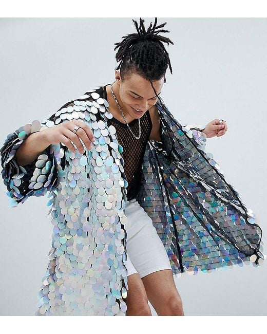Jaded London Metallic Iridescent Sequin Kimono for men