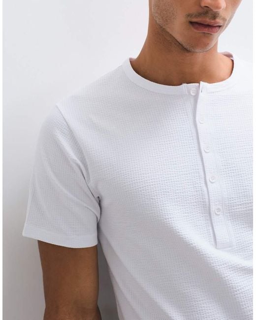 ASOS White Regular Fit T-shirt With Henley Neck for men