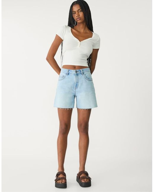 Stradivarius Denim Bermuda Short in het White