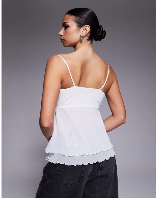 Fashionkilla Gray Exclusive Mesh Overlay Lettuce Edge Hem Cami Peplum Top