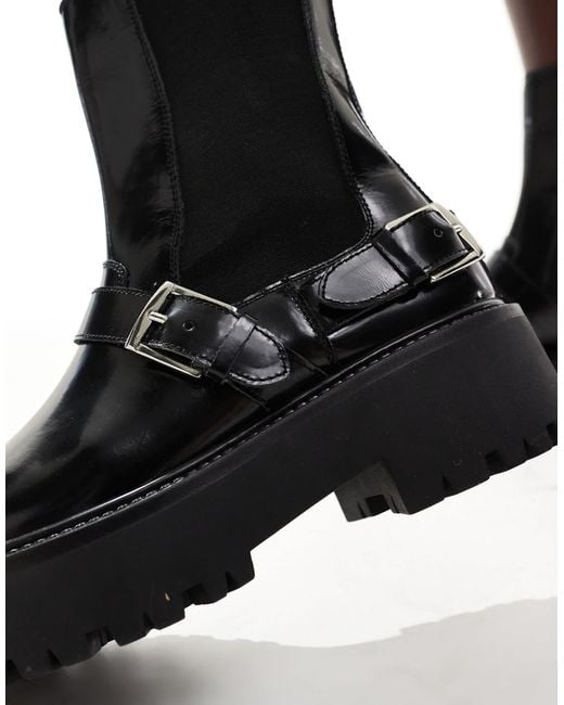 Schuh Black Ariah Chunky Buckle Ankle Boots