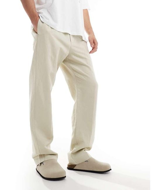 Gant White Drawcord Cotton Linen Trousers for men