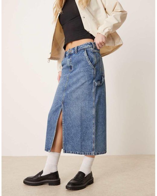 Dickies Blue Long Denim Skirt With Front Slit