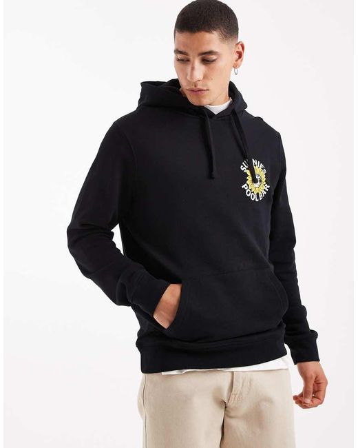 Lyle & Scott Black Mid Layers Sunnies Pool Bar Graphic Pullover Hoodie for men