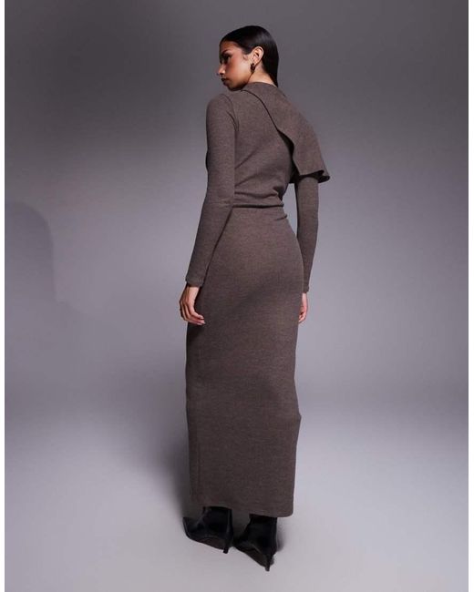 ASOS Gray Supersoft Long Sleeve Fold Over Cape Detail Midi Dress