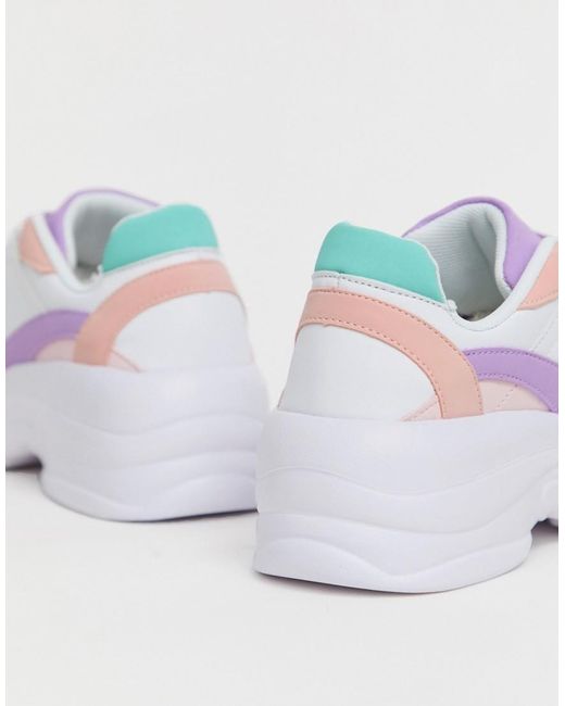 New Look Leather Multicoloured Pastel Chunky Sole Trainers | Lyst