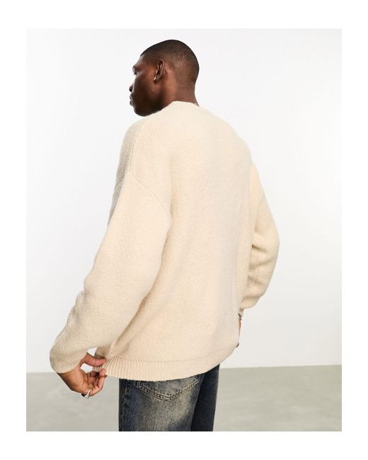 ASOS Oversized Knitted Fluffy Crew Neck Jumper in Natural for Men | Lyst UK
