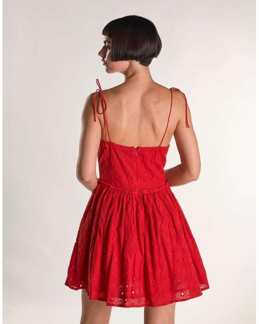 Glamorous Red Broderie Mini Dress