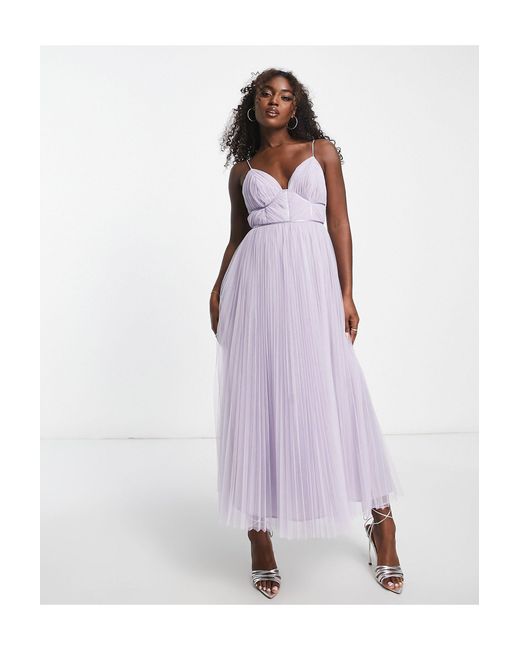 ASOS White Bridesmaid Cami Ruched Bodice Midi Dress With Pleated Skirt