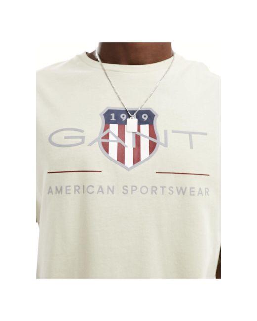 Archive - t-shirt beige con logo dello scudo di Gant in Natural da Uomo