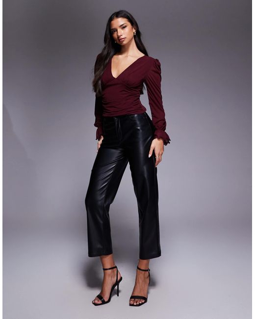 ASOS Purple Semi Sheer Long Sleeve V-Neck Top