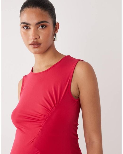 Mama.licious Red Mamalicious Maternity Sleeveless Side Ruched Detail Slinky Midi Dress