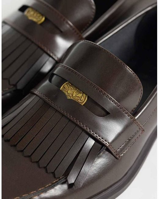 ASOS Black Penny Loafers With Fringe And Coin Detail for men