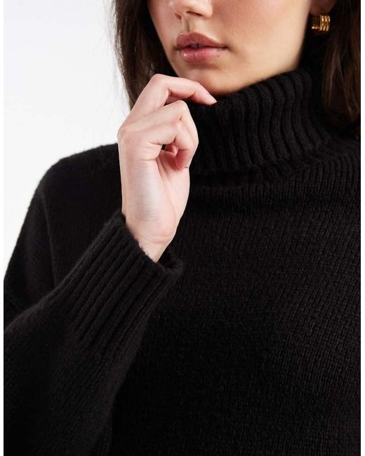 Miss Selfridge Black Roll Neck Split Hem Jumper
