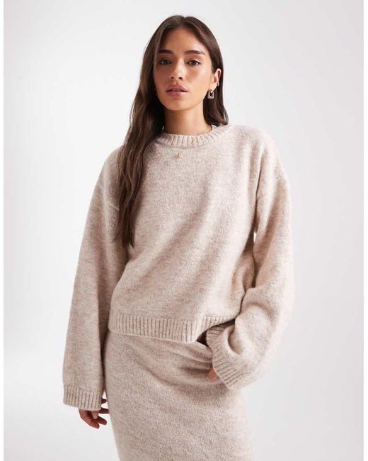 ASOS Gebreide Trui Van Wolmix Met Wijde Mouwen, Deel Van Co-Ord Set in het Natural