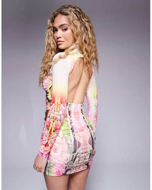 AFRM Multicolor – lavina – langärmliges minikleid mit spitzenprint im grunge-design
