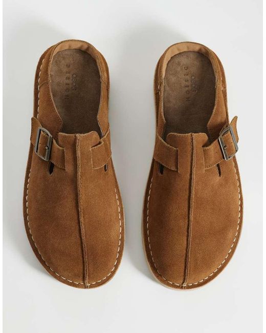ASOS Brown Mule Sandals With Buckle And Seam Detail for men