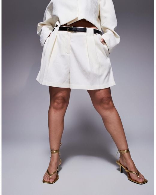 ASOS Blue Curve Tailored Textured Shorts With Belt Co-ord