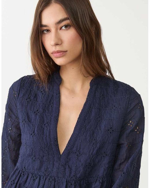 Stradivarius Blue Mini Dress With Embroidery
