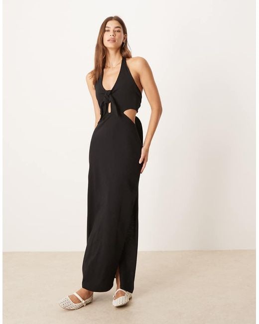 ASOS Natural Halter Maxi Dress With Bow Detail
