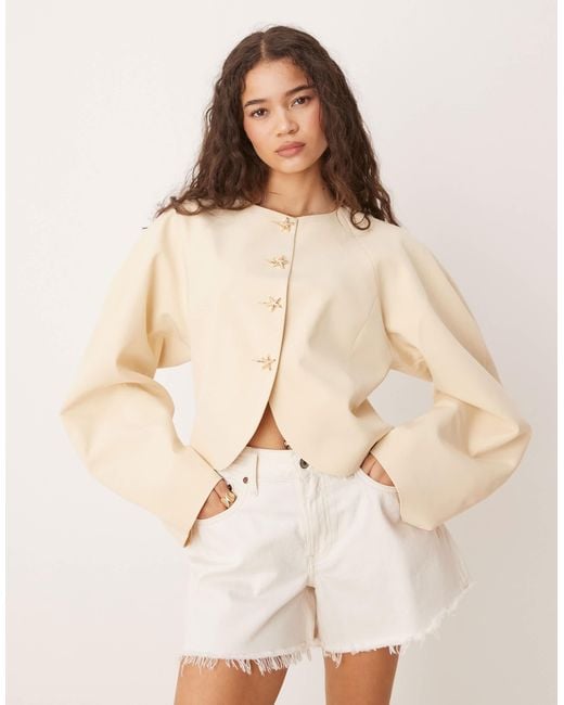 ASOS Natural High Neck Cocoon Sleeve Blazer With Gold Starfish Buttons