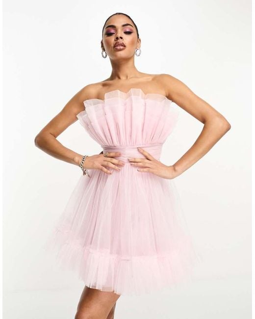 lace and beads pink tulle dress LACE & BEADS Bandeau Tulle Mini Dress in Pink