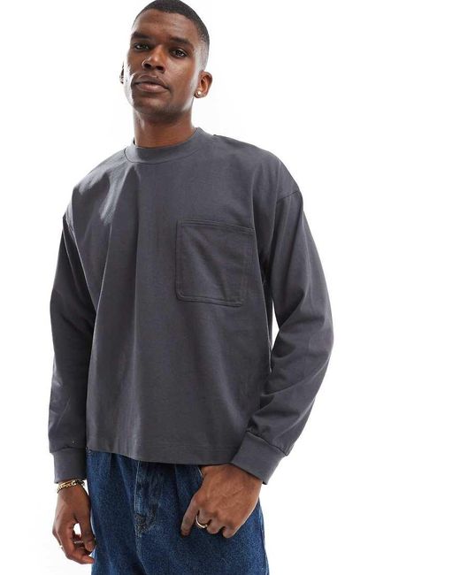 Maglietta A Maniche Lunghe Accollata Oversize Squadrata Color Antracite di ASOS in Blue da Uomo