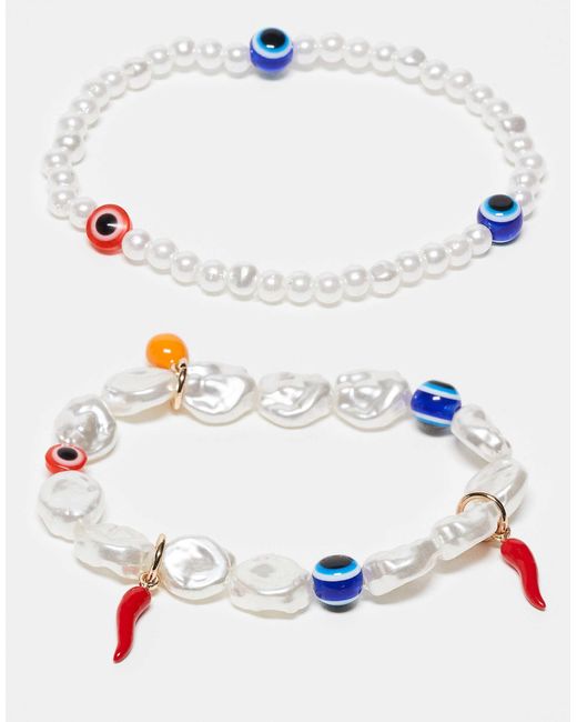 ASOS White – 2er-pack perlen-armbänder mit augen- und kunstperlen