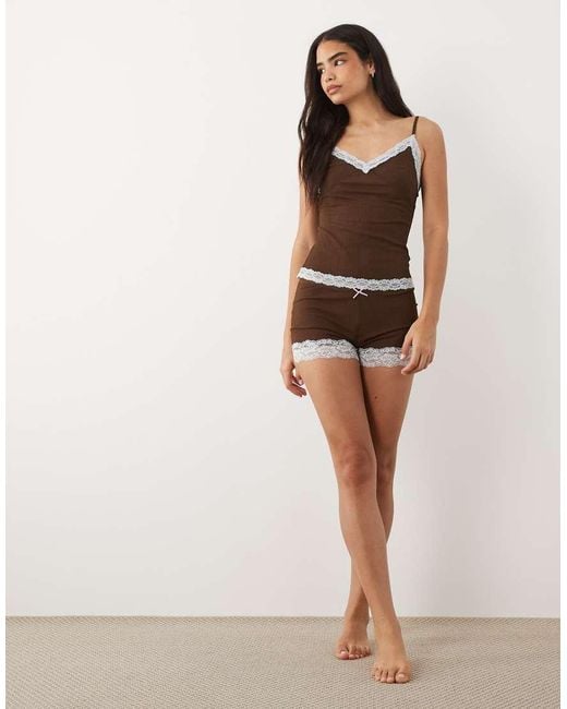 ASOS Brown Semi Sheer Cami And Short Pyjama Set