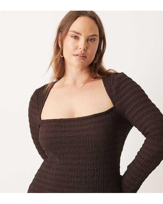 ASOS Black Asos Design Curve Co-Ord Textured Square Neck Flare Sleeve Top
